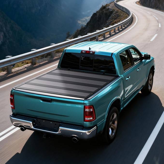 LEDKINGDOMUS Low-Profile Hard Quadfold Truck Bed Tonneau Cover Fits for Dodge Ram 1500 2009-2024, Fit for Dodge Ram 2500 3500 2010-2026 | 6.4ft Bed w/o Ram Box