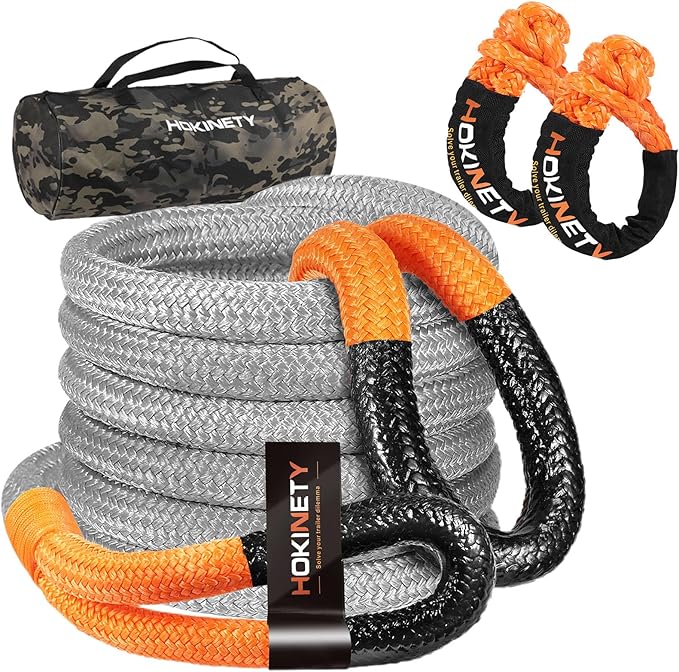 Kinetic Recovery Tow Rope: 1-1/8" x 30ft 48000LBS Snatch Strap with Soft Shackles Heavy Duty Offroad Towing Straps Kit for Trucks SUV UTV ATV Tractor Car Jeep - Gray
