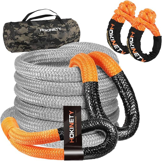 Kinetic Recovery Tow Rope: 1-1/8" x 30ft 48000LBS Snatch Strap with Soft Shackles Heavy Duty Offroad Towing Straps Kit for Trucks SUV UTV ATV Tractor Car Jeep - Gray