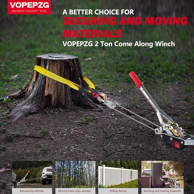 Come Along Winch,2 Ton Capacity with 12FT Steel Cable,Heavy Duty Come Along Tool with Dual Gears,2 Hooks,Hand Winch Tool for Road Vehicle Recovery and Pulling Tree,Fence Stretcher,Frame
