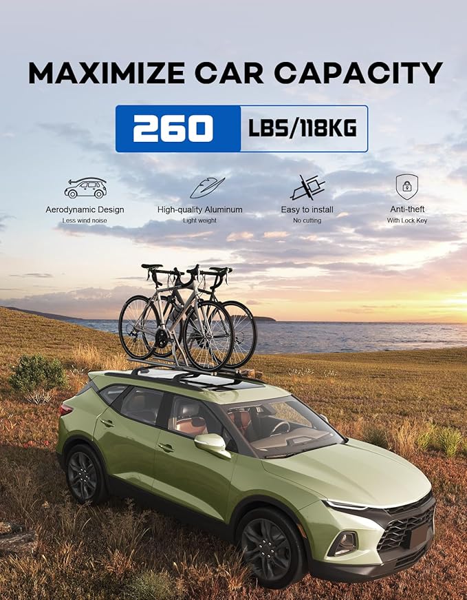 260lbs Lockable Roof Rack Cross Bars Compatible with Chevy Chevrolet Blazer 2019-2026 (Not for Blazer EV), Heavy Duty Aluminum Roof Rails Crossbars Cargo Canoe Black Rooftop Luggage.