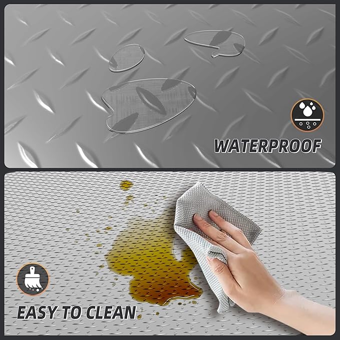 8.2x21 FT Floor Mat, 2.8mm 172.2 SQFT Non-Slip Diamond Plate PVC Garage Shop Parking Mat, Heavy Duty Flooring Roll for Workshop, RV Trailer, Golf Cart, Waterproof. Gray