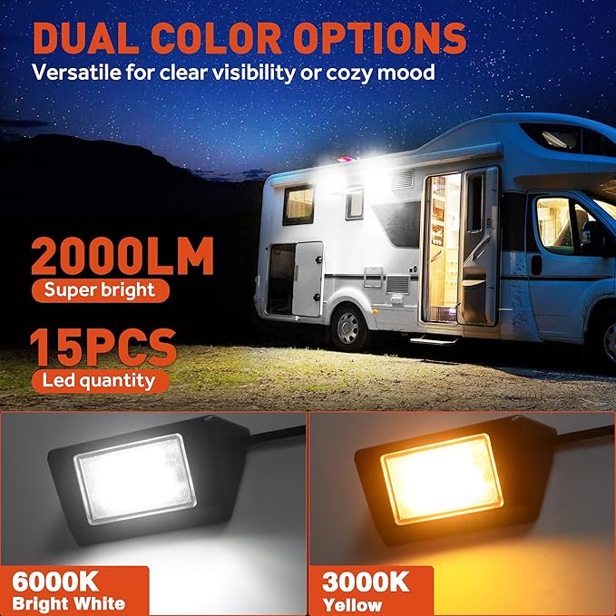 Aluminum RV LED Exterior Porch Light IP67 Waterproof - Dual Color Switchable White & Yellow 10-30V DC Low Current 5" Lighting Fixture 45W 2000LM for RV, Trailer, Camper-2 Pack