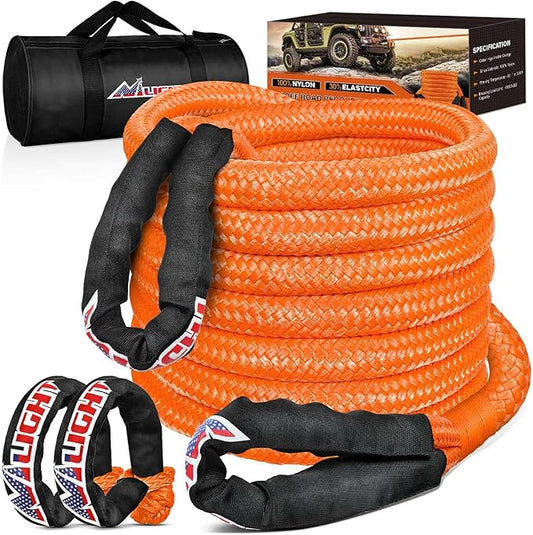Nilight Kinetic Recovery Tow Rope Kit with 2 Soft Shackle 1-1/8inx30ftt Heavy Duty Offroad Tow Rope Snatch Strap Towing Strap kit 48,000LBS for UTV ATV SUV Truck Car Jeep Tractor