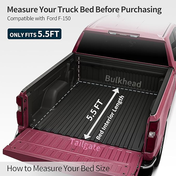 OEDRO Hard Quad-Fold Low-Profile Tonneau Cover Fit for Ford F-150 F150 2015-2025 with 5.5ft Bed