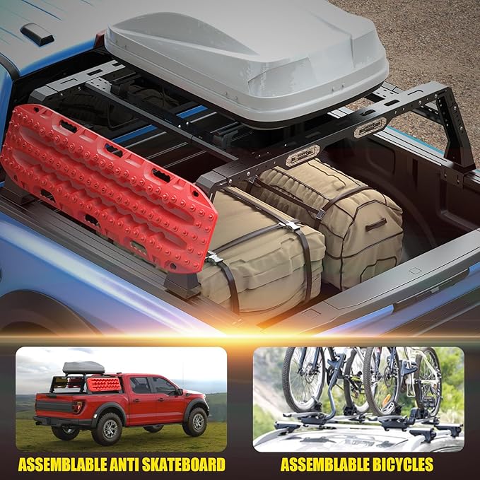 Extendable Truck Bed Cargo Rack, Overland Bed Rack Cargo Carrier Bracket For F-150/F-250/F-350, Ranger, Raptor, Silverado & Serria, Colorado & Canyon, Ram 1500/2500/3500, Tacoma, Frontier, Gladiator