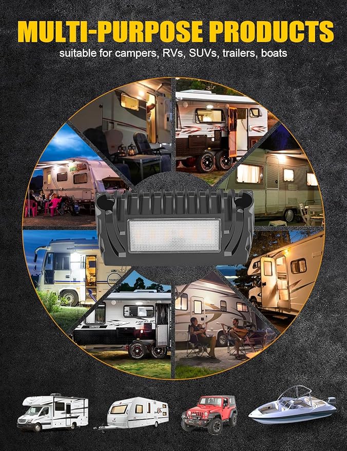Chelhead RV Exterior Light White Amber Led RV Porch Light 12V RV Lights Exterior Utility Light Compatible with RVs, Trailers, Campers, 5th Wheels, Aluminum Base 1 Pack