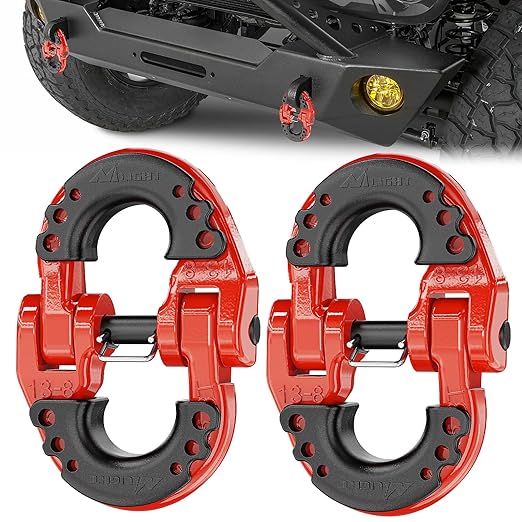Nilight Safety Chain Connector Link, 1/2In Tow Hitch Hammerlock Coupling Link, 2 Pack Forged Steel Tow Chain Connector for Chain Link/Recovery Rope Link/Shackle, 12000 lbs Load Limit, Red