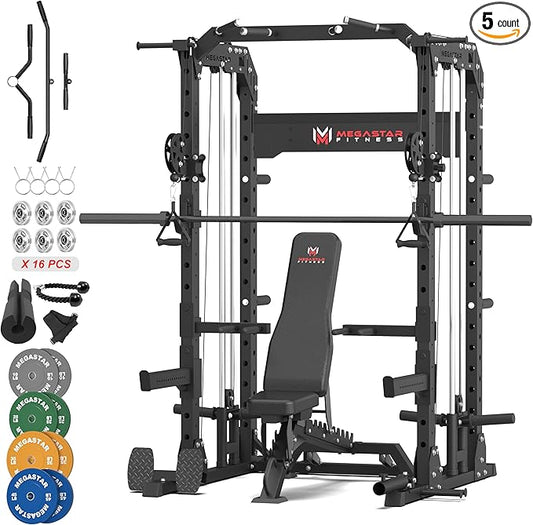 Power Rack Home Gym with Aluminum Pulley Set – 2000LB Capacity Multifunction Squat Rack with Cable Crossover, Includes 16 Professional attachments for Home Gym Strength Training, P63 Rampage