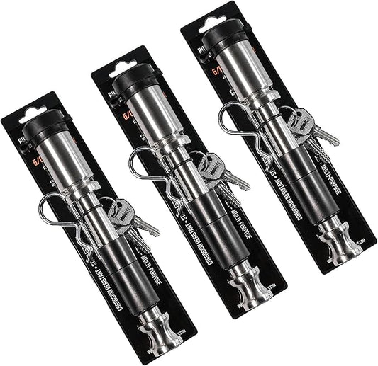 BulletProof Hitches - 5/8" Trailer Hitch Locking Pins - Universal Fit, Stainless Steel, Weather Resistant Rubber Cap - Silver, 3 Pack
