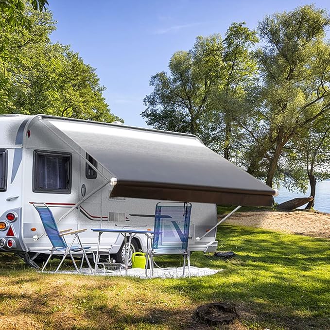 Suncode RV Awning Fabric Replacement Waterpoof Universal Outdoors Canopy for Camper,Trailer,and Motorhome Awning Replacement Premium Grade Vinyl RV Canopy Replacement 14'(Fabric 13'2") Black Fade