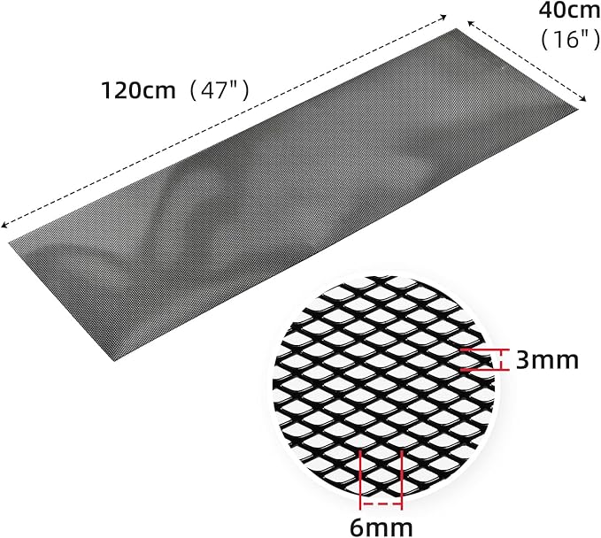 AggAuto 47x16 inches Car Pickup Truck Grill Mesh Spoiler Bumper Vent Aluminum Alloy Automotive Grille Insert Air Intake Racing Rhombic Hole 3x6mm Black