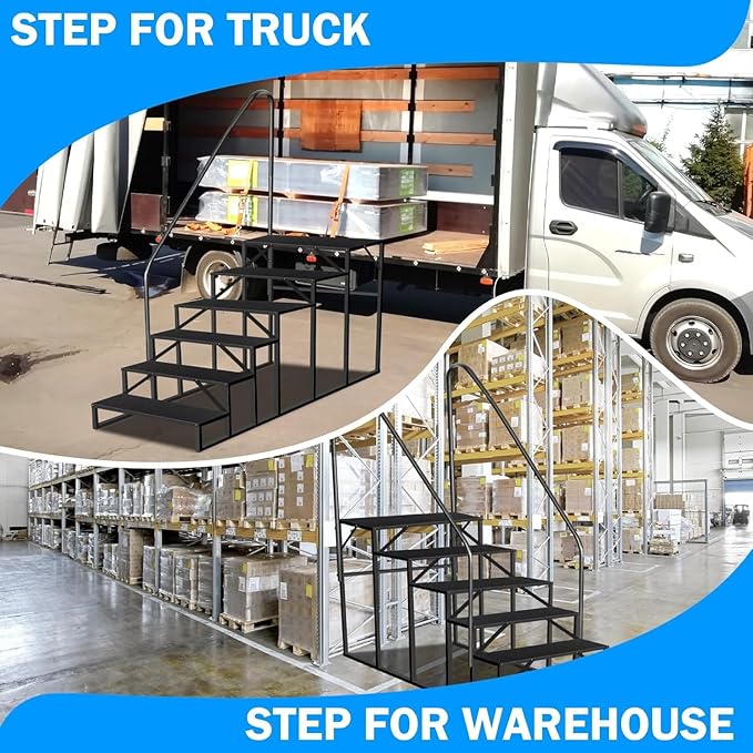 RV Steps with Handrail, 6 Step RV Stairs 660lbs Load Capacity, Heavy Duty Camper Steps with Wide & Anti-Slip Platform, Portable Outdoor Metal Entry Stairs for Hot Tub, Mobile Home, Travel Trailers