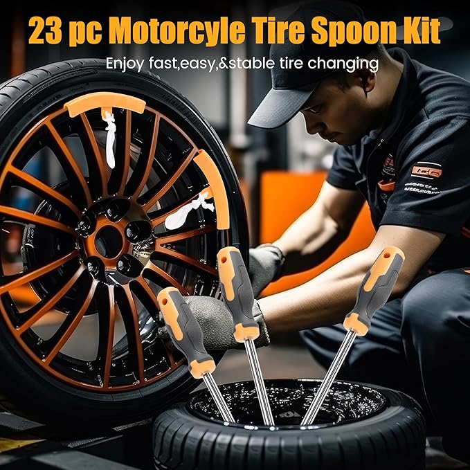MULWARK Tire Spoons 14.5 Inches Motorcycle Tire Changer Durable Chrome Vanadium Steel Tire Changing Kit Includes Rim Protectors Easy to Use Tire Iron