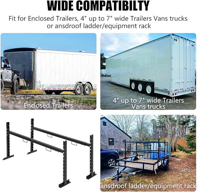Adjustable Roof Ladder Racks,Trailer Ladder Racks Fit for 4'-7' Enclosed Trailers Cargo Vans Trucks – 2 Pack, Black