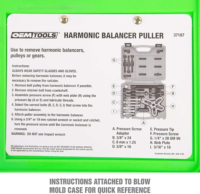 OEMTOOLS 37187 Harmonic Balancer Puller Kit - Heat-Treated Steel Puller Yoke for Gear, Steering Wheel, & Crankshaft Pulley