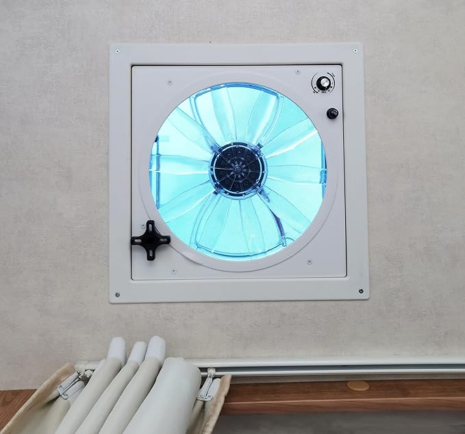 12V RV Roof Fan Vent 14'' 10-Speed Reversible Manual Lift Trailer Camper Van Lid (White)…