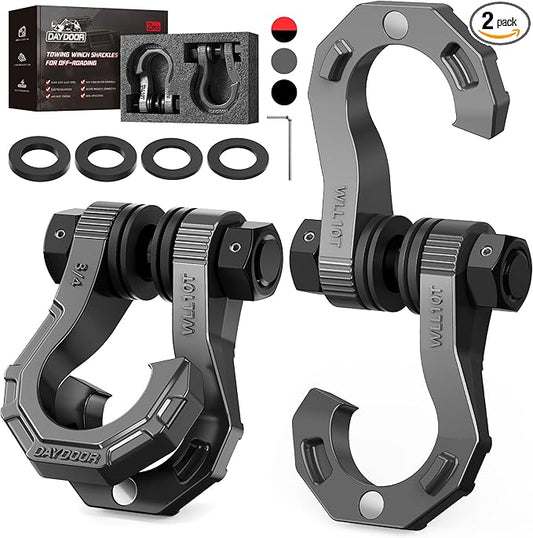 DAYDOOR 3/4" D Ring Shackles, Heavy Duty D Ring Shackles with 7/8 Pin, 45,000 lbs Break Strength Easy Open Towing Shackle for Off-Road Recovery, Winch, Trucks, Jeep, SUV & ATV (2 Pack)(Gray)