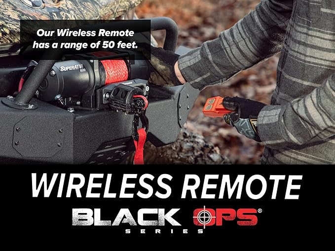 SuperATV 2500 LB. Black Ops Winch with Heavy Duty Winch Mounting Plate for Polaris Sportsman/Highlifter/Scrambler/Touring (See Fitment) | 3/16" Steel Plating | Complete kit ready for install