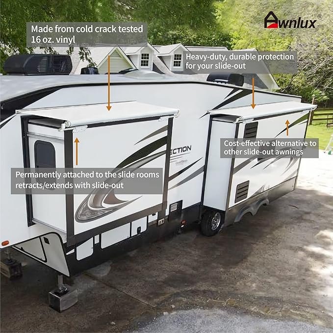 Awnlux White Modular Slide Topper Awning Slide Out Protection for RVs, Travel Trailers, 5th Wheels, and Motorhomes -7' (6'7" Fabric)