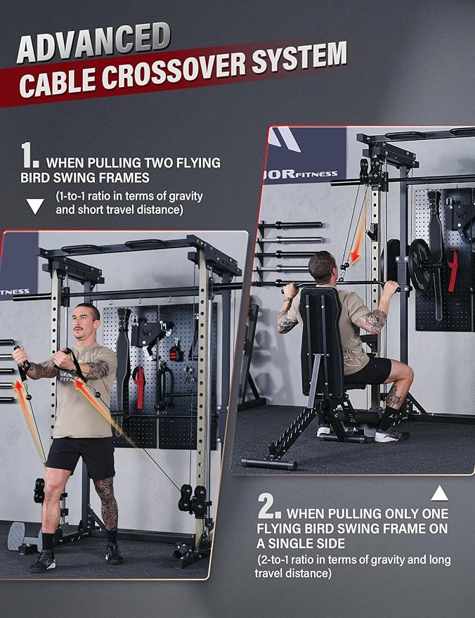 Major Fitness Drone3 Smith Machine – All-in-One Home Gym Squat Rack with Weight Bar, Cable Crossover Machine – Heavy-Duty Fitness Equipment for Strength Training and Full-Body Workouts