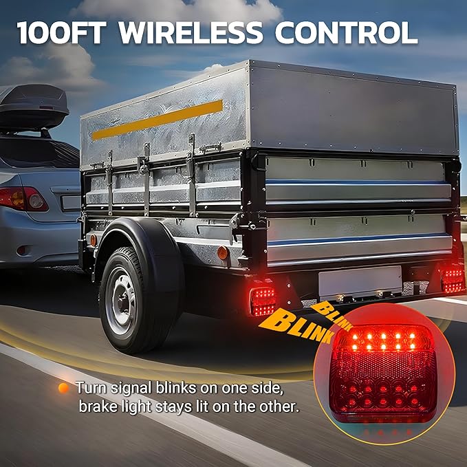 Wireless Trailer Lights Magnetic, Rechargeable LED Tow Trailer Lights Kit IP65 Waterproof for Truck Boat Camper RV