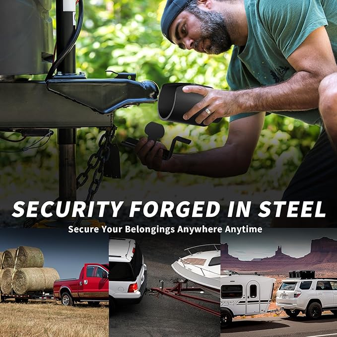 Trailer Lock Fits 2 Inch Couplers, Secures Safety Chains Anti-Theft Ball Hitch Lock, Pry-Resistant & Heavy-Duty Trailer Hitch Locks for RV | Boat | ATV | Utility Trailer (Black)