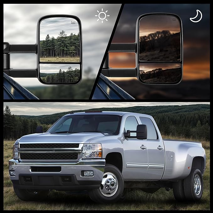 DWVO Towing Mirrors Compatible with 2015-2018 Silverado Sierra 2500 HD 3500 HD, 2014-2018 Chevy Silverado GMC Sierra 1500, Heated Telescoping Power Control Manually Folding Side Mirror