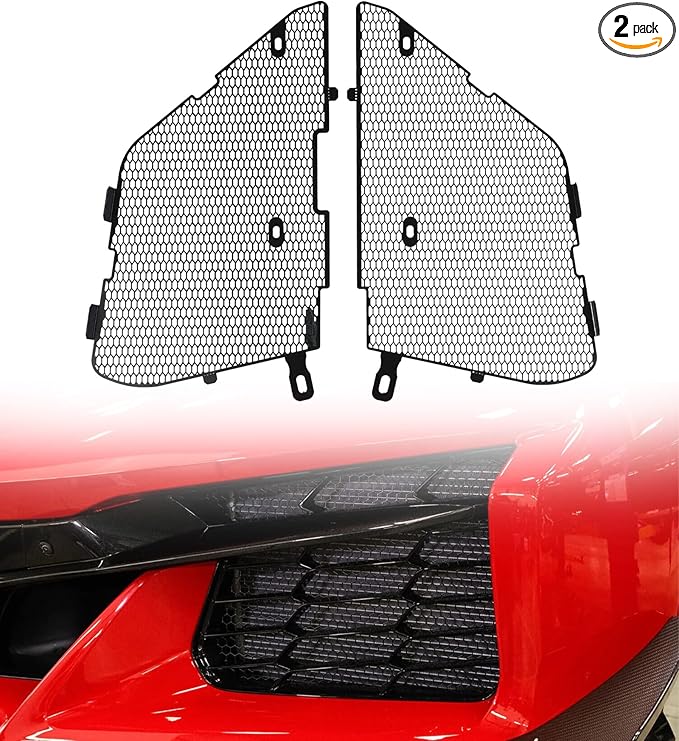 Black Aluminum C8 Front Radiator Guards Grille Fit for Corvette C8 Stingray Z51 Coupe Convertible/HTC 2020-2025 OEM Style 2PCS Front Outer Grill Guard Grille Vents Insert Mesh Set