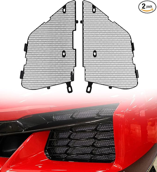 Black Aluminum C8 Front Radiator Guards Grille Fit for Corvette C8 Stingray Z51 Coupe Convertible/HTC 2020-2025 OEM Style 2PCS Front Outer Grill Guard Grille Vents Insert Mesh Set