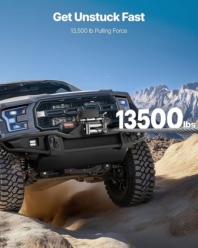 VEVOR Electric Winch, 13500 lbs Load Capacity, 12V DC Truck Winch with Φ3/8 in x 80 ft Steel Rope, Wireless & Wired Remote Control, IP55 Waterproof for Towing SUV Jeep Trailer Boat Off-Road Vehicle