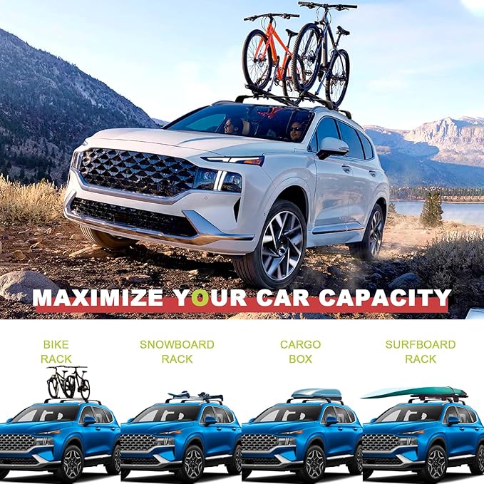 KINGGERI 260lbs Roof Rack Cross Bars Fit for 2019-2023 Hyundai Santa Fe & Santa Fe Hybrid, Lockable Heavy Duty Full Metal Aluminum Roof Rack Cross Bars Cargo Hauler Bag Luggage Kayak Car Accessories