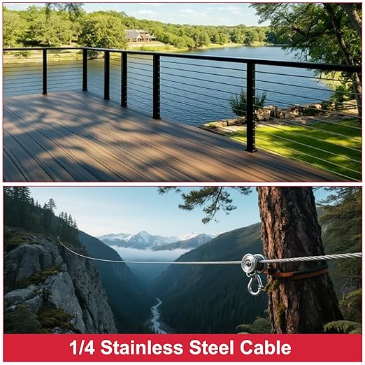 1/4" Stainless Steel Cable,7x19 Strand Aircraft Wire Rope,Cable for and Outdoor Pulley Cables,Breaking Strength 6400 Ibs (1, 200FT)