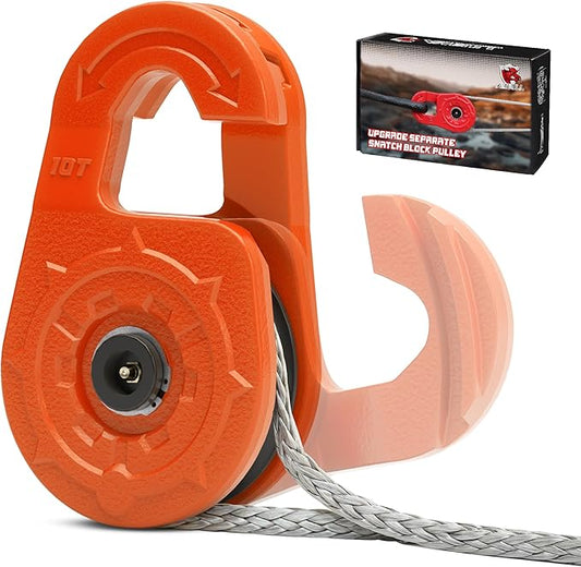 Towing Winch Snatch Block Hook, Separate Pulley Block, Tow Winch Hook, Multiple-Purpose G80 Heavy Duty Forged Winch Hook Snatch Block Pulley, 22Tons (46,051lbs) MBS, for Synthetic Rope, Orange