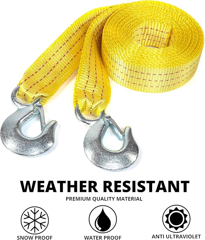 NEIKO 51005A Heavy-Duty Tow Strap with Hooks, 2 Inches by 20 Feet, Woven Polyester Webbing, and 10,000-Pound Capacity, HD Truck Recovery Strap and ATV Tow Strap, Tow Rope for Vehicles