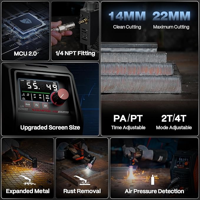 ARCCAPTAIN iControl CUT55 Prolux Plasma Cutter Machine, [APP Control] 55 Amp Non-Touch Pilot Arc, 120V/240V, Upgraded LED Display, Expanded Metal, Rust Removal, Air Pressure Detection for Home DIY