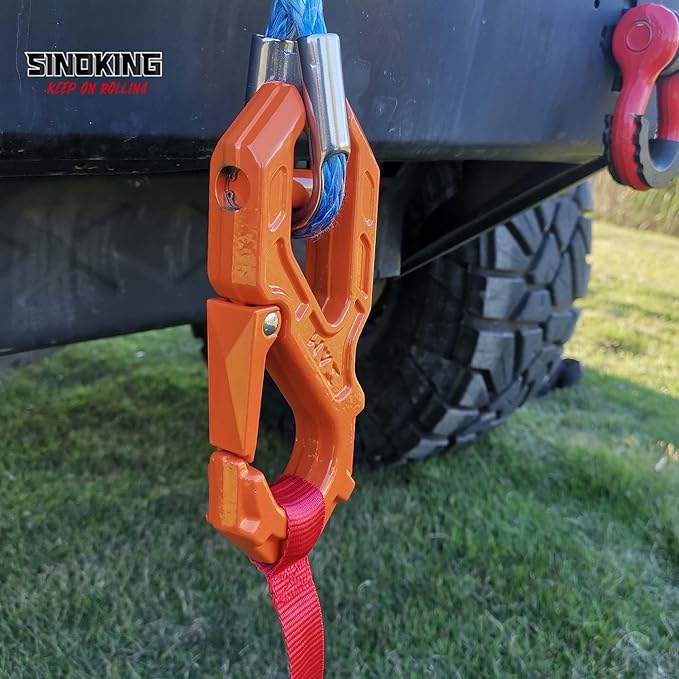 SINOKING Winch Fairlead with Tow Hook, Aluminum Hawse Fairlead with Grade 80 Forged Steel Winch Hook, 45000lb Break Strength Winch Fairlead Hook Set for Off-Road Vehicle Recovery, Black and Orange