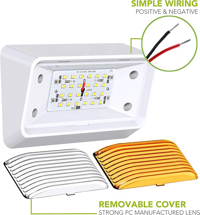 Leisure LED RV Exterior Porch Utility Light - 12v 280 Lumen Lighting Fixture. Replacement Lighting for RVs, Trailers, Campers, 5th Wheels. White Base, Clear and Amber Lens Included (White, 1-Pack)