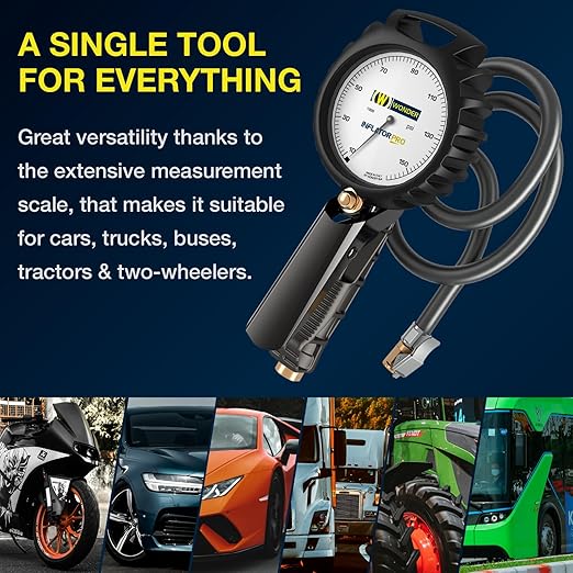 Wonder Analog Professional Tire Inflator Gauge with Versatile 10-159 psi Range, Rugged Design, and Certified Performance for Professionals, Shock-Resistant thermoplastic Body