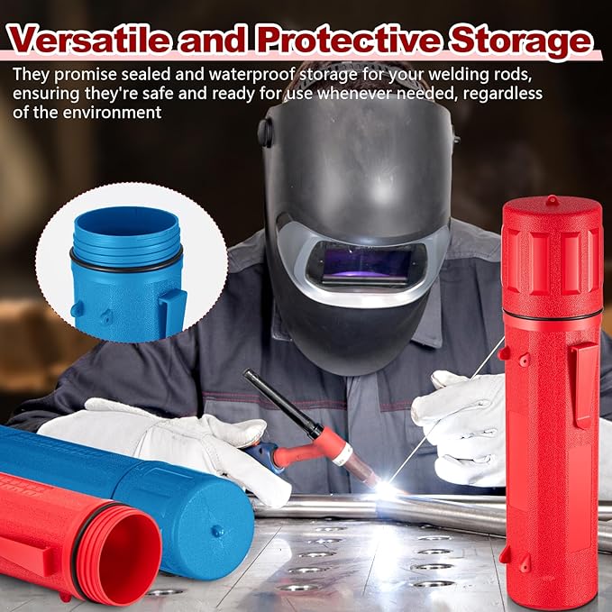 Zonon 4 Pcs Electrode Rod Storage Tube 14 Inch Airproof and Waterproof Welding Rod Holder for Canister(Red and Blue)