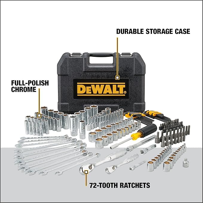 DEWALT Mechanics Tool Set, 1/4 and 3/8 Inch Drive, SAE, 172-Piece (DWMT81533)