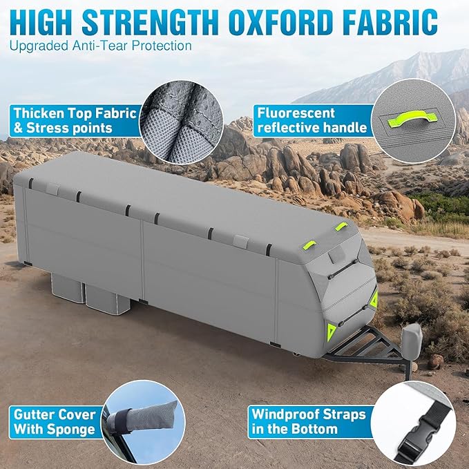 RV Cover 30-33ft: 7 Layers Travel Trailer Cover, Waterproof Camper Cover, Toy Hauler Cover with Tongue Jack Cover, Tear Resistant Waterproof Motohome Trailer Cover New