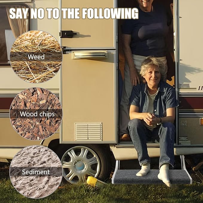 RV Step with Rug, Foldable RV Camper Stair with Ultra Wide Aluminum Step Pedals and Step Rug, Easy to Install and Use, Manual