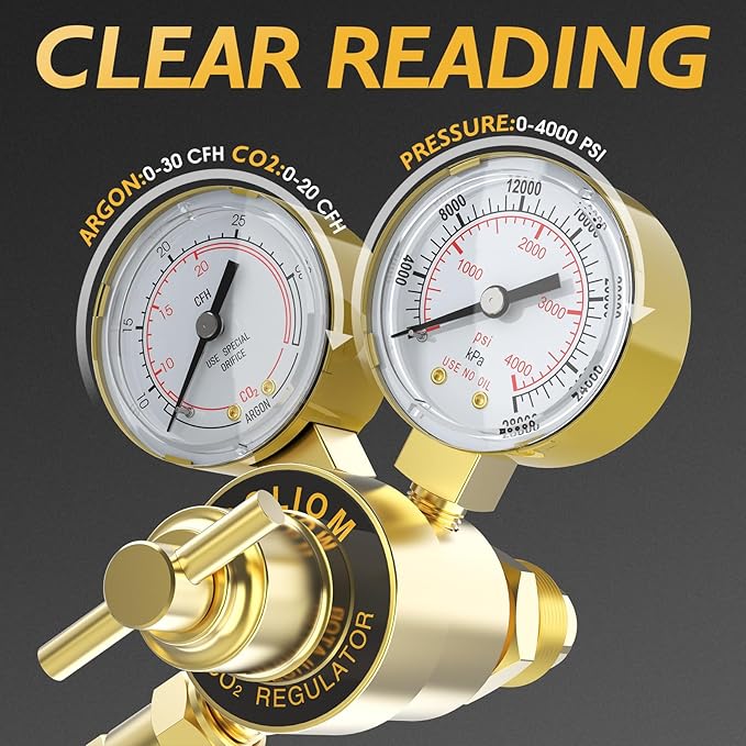 TOOLIOM Argon CO2 Regulator with 6.6FT Hose, Welding Gas Regulator for MIG and TIG, CGA580 Inlet Connection, 0-4000 PSI Input Pressure