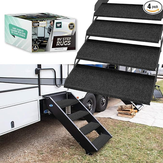 LATCH.IT RV Step Covers 4 Pack | 18-inch Wide Camper Step Covers Fit 8-11" Deep RV Stairs | Camper Step Carpet Covers | RV Step Carpet | Keep Dirt Out and Your RV Cleaner with Our RV Stair Covers!