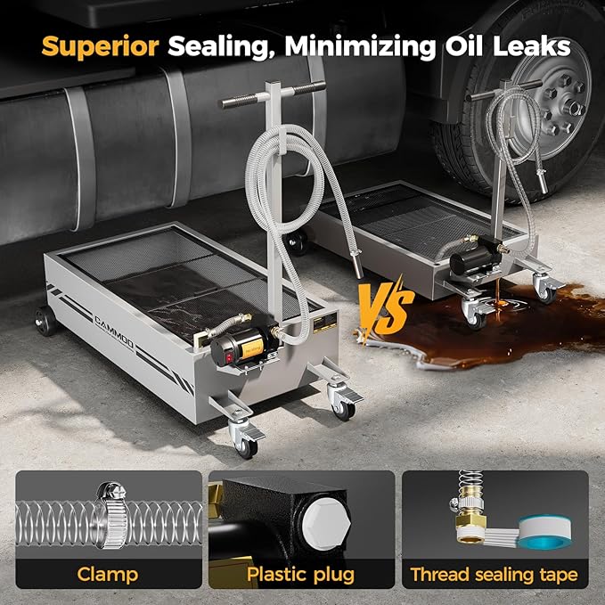 25 Gal Electric Oil Drain Pan, 110V High-Flow Pump, 9.8 FT Hose, 200 W Motor, 2 Locking Swivel Casters and 2 Directional Wheels Stable, Folding Handle, Heavy-Duty for Trucks, RVs, SUVs, Gray