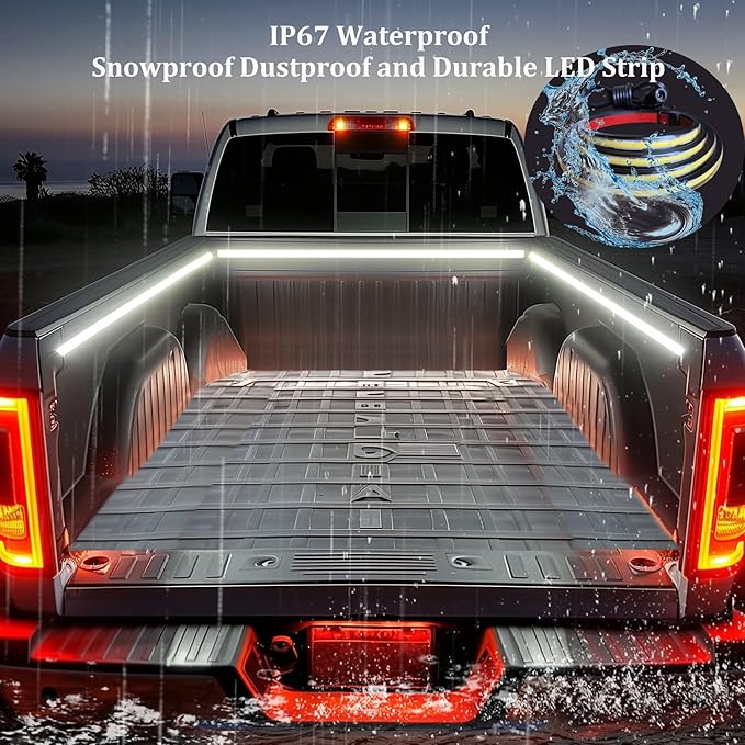 LED Truck Bed Lights, 3Pcs 60Inch 12V 6500K White COB Waterproof Lights Strip with Switch Blade Fuse Splitter, Cool Accessories for Pickup Truck Camper Van SUV RV Boat