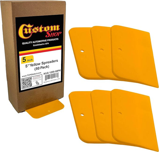 Custom Shop 5 Inch Plastic Body Filler Spreader Tools for Automotive Body Fillers (50 Pack), Putties, Glazes, Epoxy Resin, Caulk, Glues - Plastic Spreader Tool