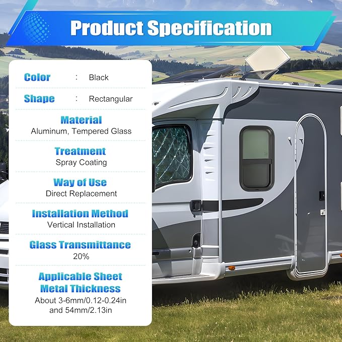 12" W x 22" H RV Window Vertical Sliding, DOT Certified - Shatterproof Tempered Tinted Glass, with Net Screen and Trim Ring, Teardrop Replacement Trailer Camper Window