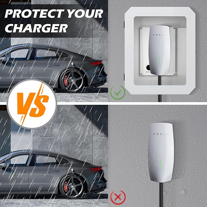 Charger Station Box for Tesla Gen 3 Wall Connector and ChargePoint EV Charger, Cable Organizer Holder Lock Cover Outdoor Rainproof, Snowproof, Dustproof, Theftproof, Home Charging Accessories
